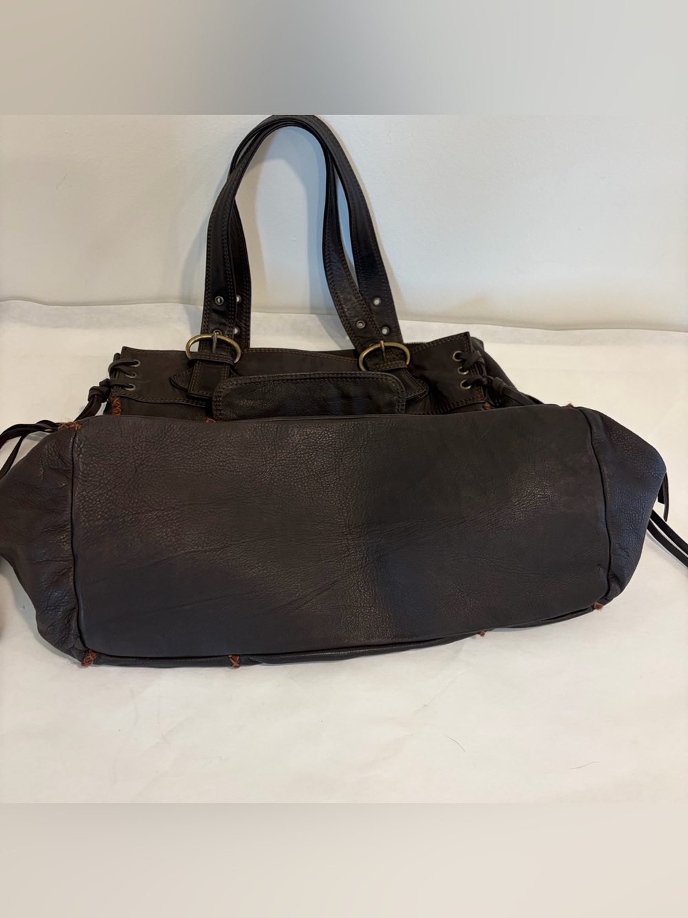 Nicoli Brown italian Leather oversized hobo fringe purse handbag shoulder bag - Picture 11 of 13